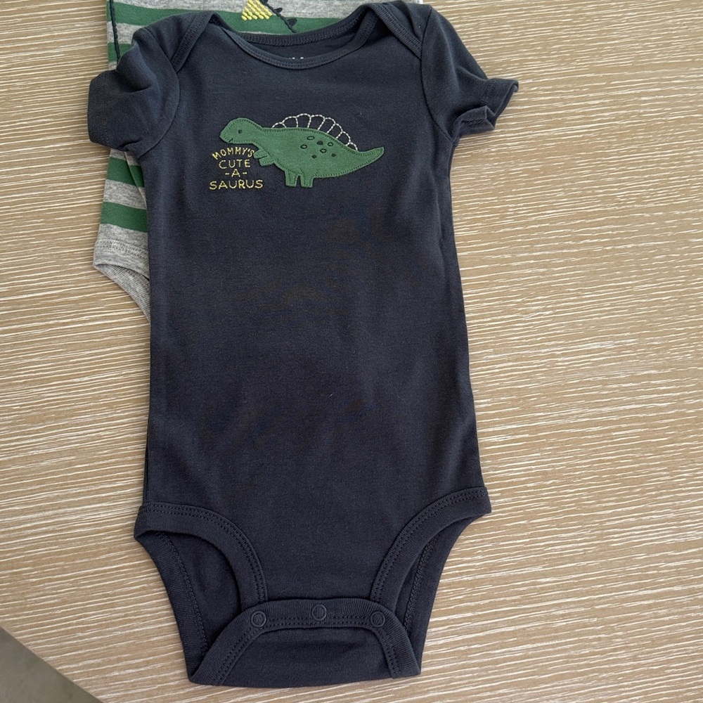 Carter's Child of Mine Baby Boy Dinosaur Bodysuit Trio - Green/White/Navy 12M - Picture 5 of 14